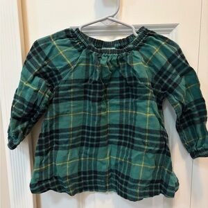 Hanna Andersson Green Plaid Long-Sleeve Top with Yellow Accent